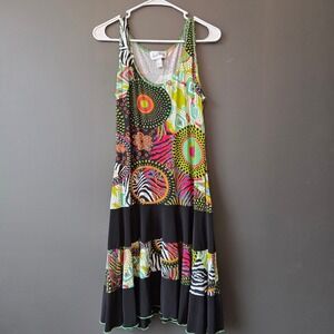 Vintage Joseph Ribkoff Enrobe Mixed Print Tiered Midi Dress Zebra Floral Size 10